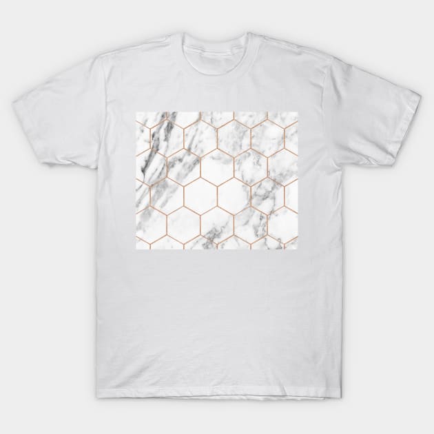 White marble with rose gold geometric beehive T-Shirt by marbleco